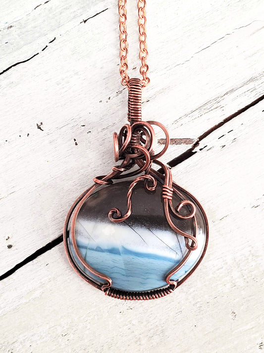Owyhee Blue Opal Copper Wire Wrapped Pendant - Nicki Lynn Jewelry