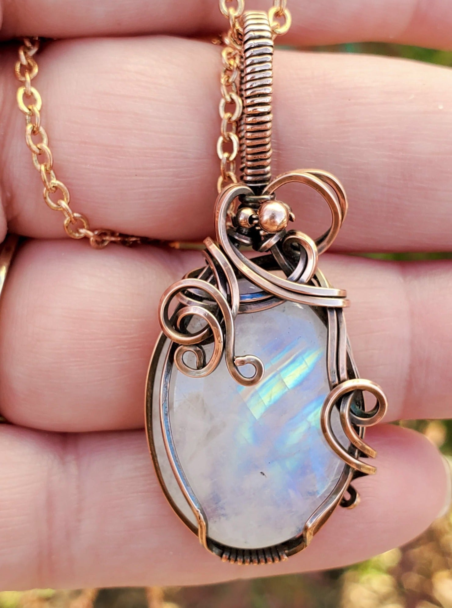 Copper Wire Wrapped Moonstone Pendant, Nicki Lynn Jewelry 