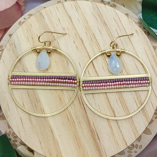 Moonstone Beaded Hoop Earrings - Nicki Lynn Jewelry
