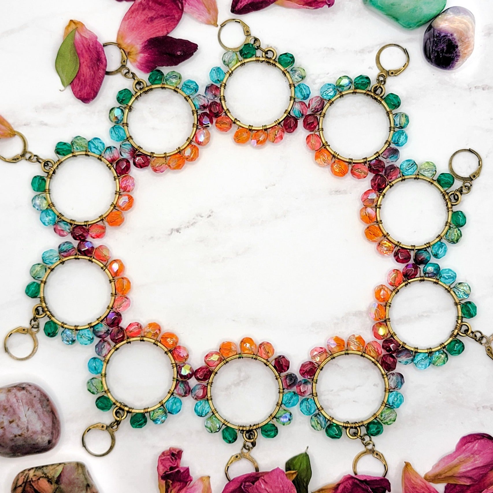 Bronze Hoop Earrings with Rainbow Czech Glass - Nicki Lynn Jewelry