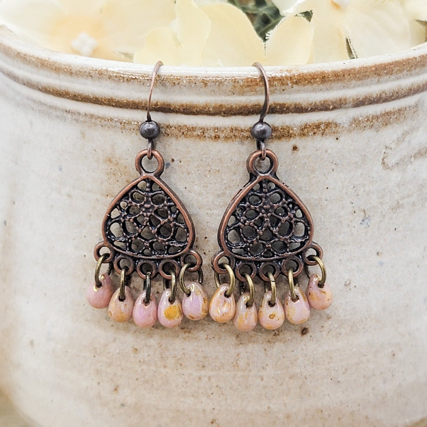 Teardrop and Copper Chandelier Earrings - Nicki Lynn Jewelry