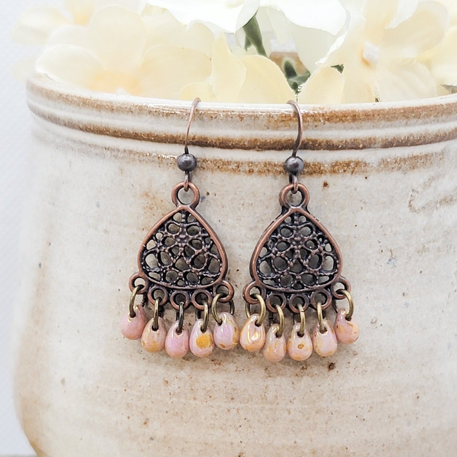 Teardrop and Copper Chandelier Earrings - Nicki Lynn Jewelry