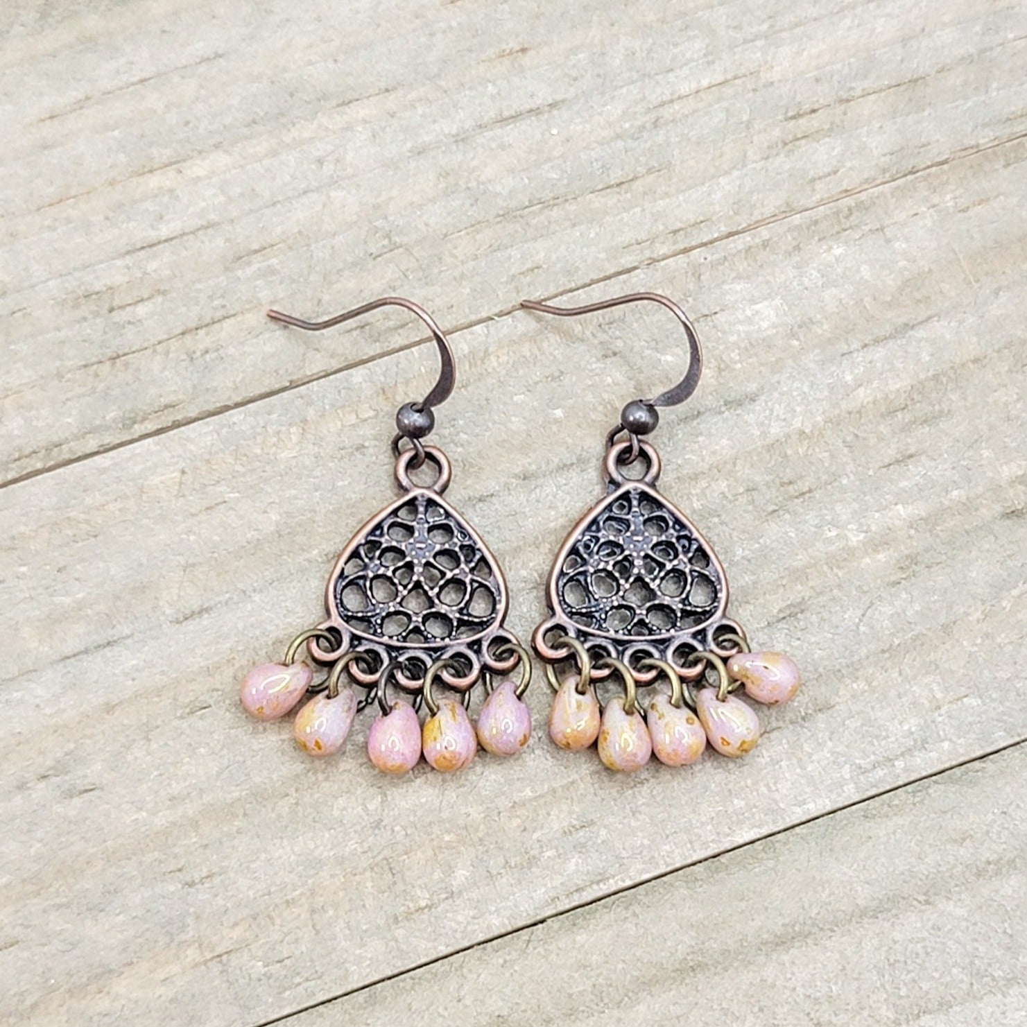 Teardrop and Copper Chandelier Earrings - Nicki Lynn Jewelry