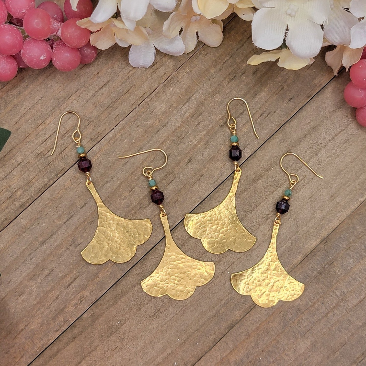 Brass Ginkgo Leaf Gemstone Earrings - Nicki Lynn Jewelry