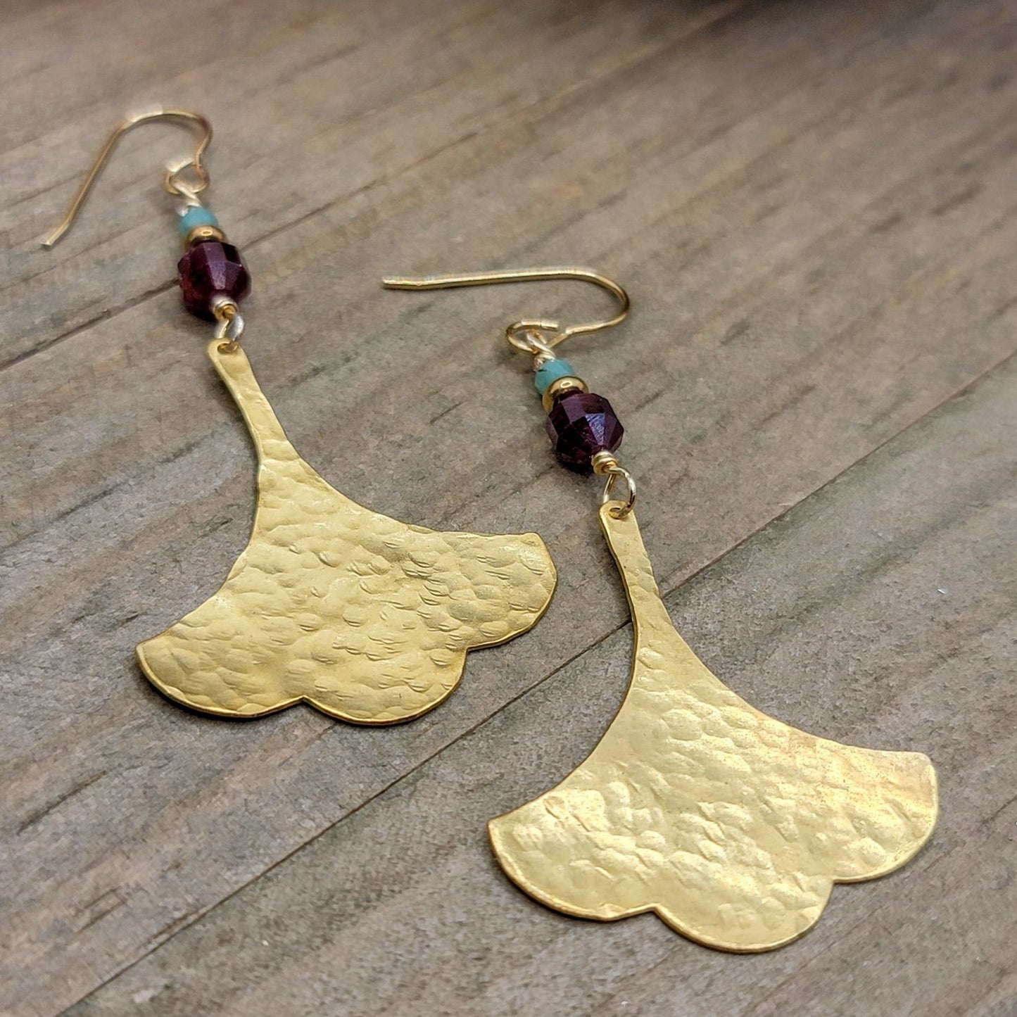 Brass Ginkgo Leaf Gemstone Earrings - Nicki Lynn Jewelry