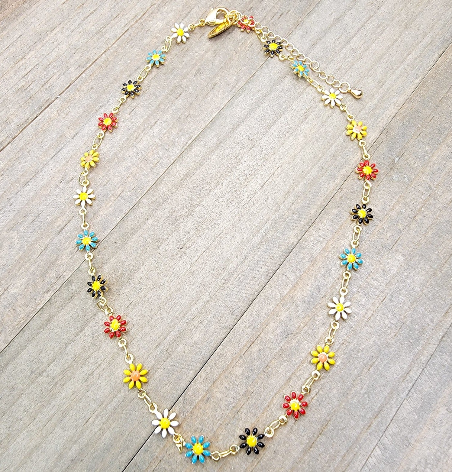 Enamel Daisy Chain Necklace - Nicki Lynn Jewelry