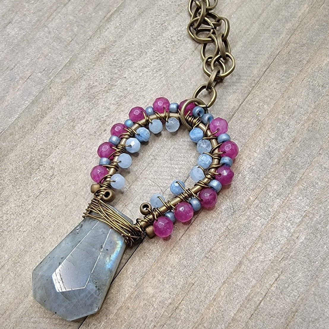 Blue Labradorite, Aquamarine, Pink Jade Gemstone Necklace-OOAK - Nicki Lynn Jewelry