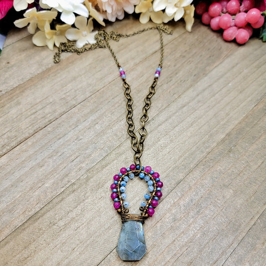 Blue Labradorite, Aquamarine, Pink Jade Gemstone Necklace-OOAK - Nicki Lynn Jewelry
