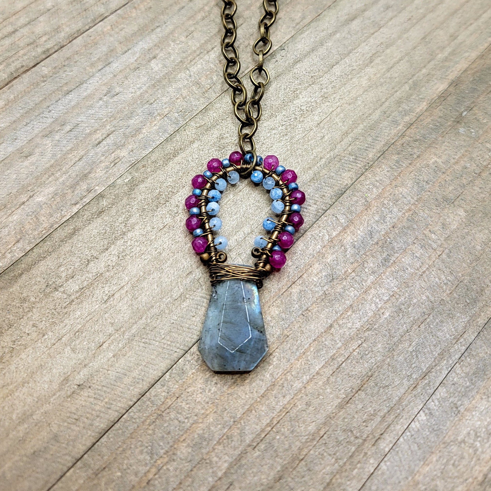 Blue Labradorite, Aquamarine, Pink Jade Gemstone Necklace-OOAK - Nicki Lynn Jewelry