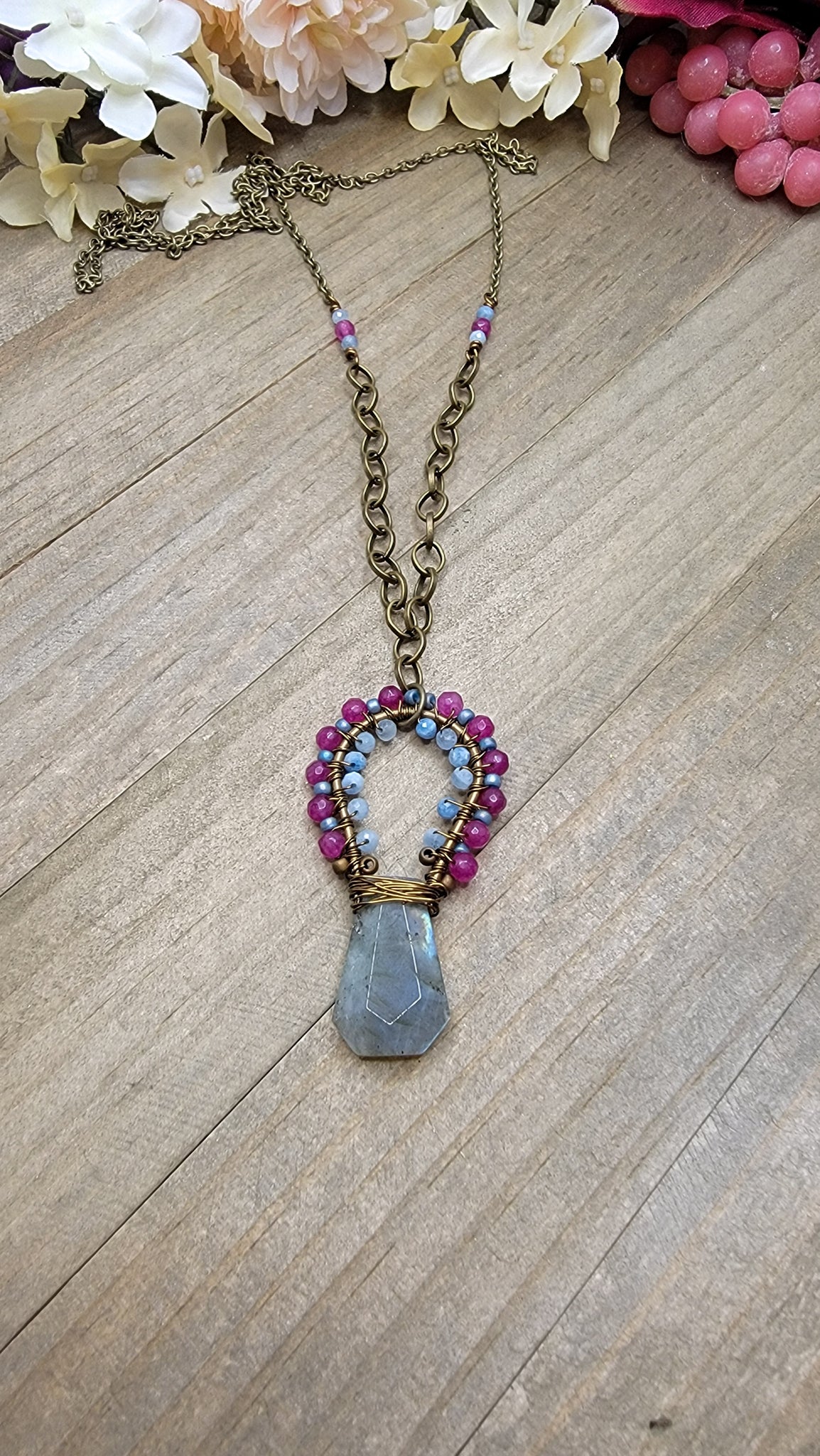 Blue Labradorite, Aquamarine, Pink Jade Gemstone Necklace-OOAK - Nicki Lynn Jewelry