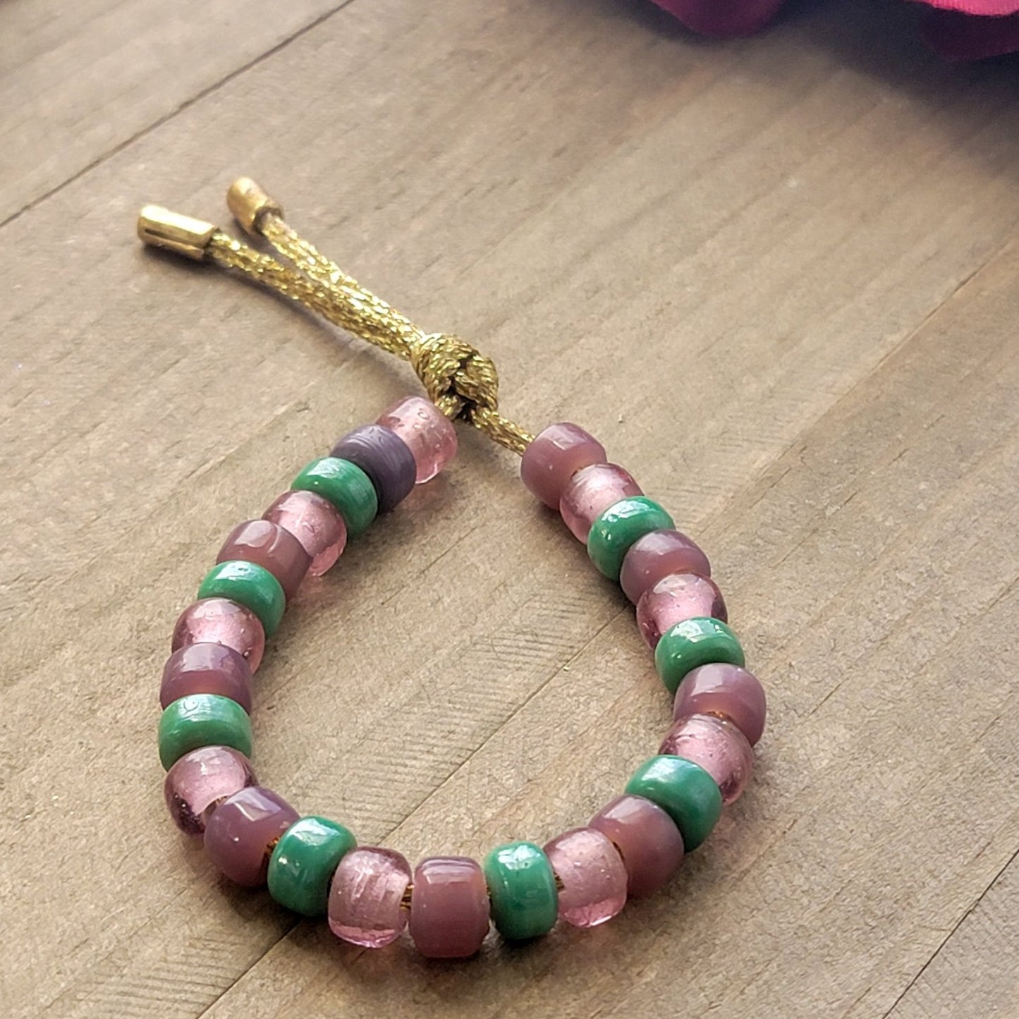 Glass Bead Forte Bracelet-Mauve and Green  - Nicki Lynn Jewelry