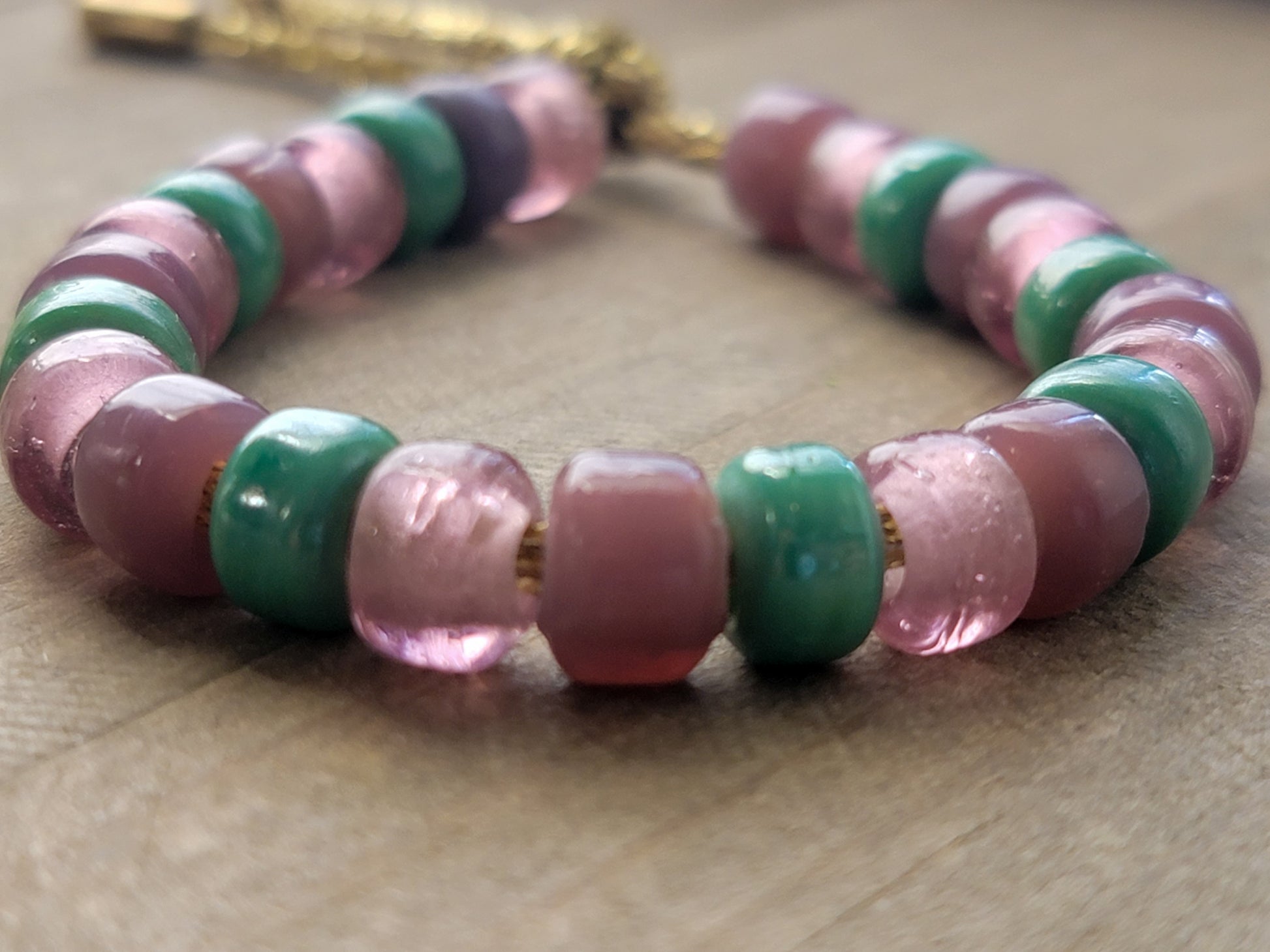 Glass Bead Forte Bracelet-Mauve and Green   - Nicki Lynn Jewelry