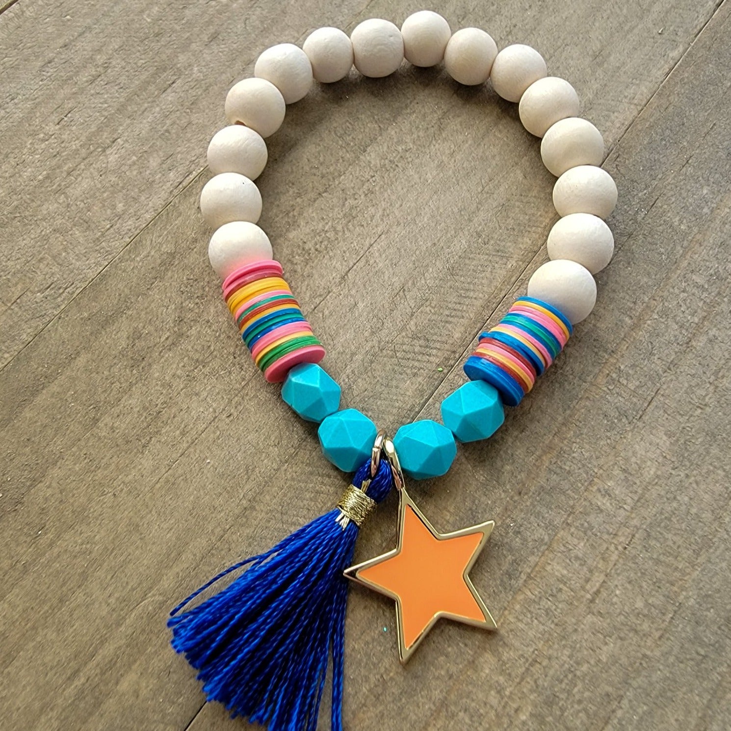 Colorful Boho African Vinyl and Wood, Charm, Tassel Bracelet - Nicki Lynn Jewelry