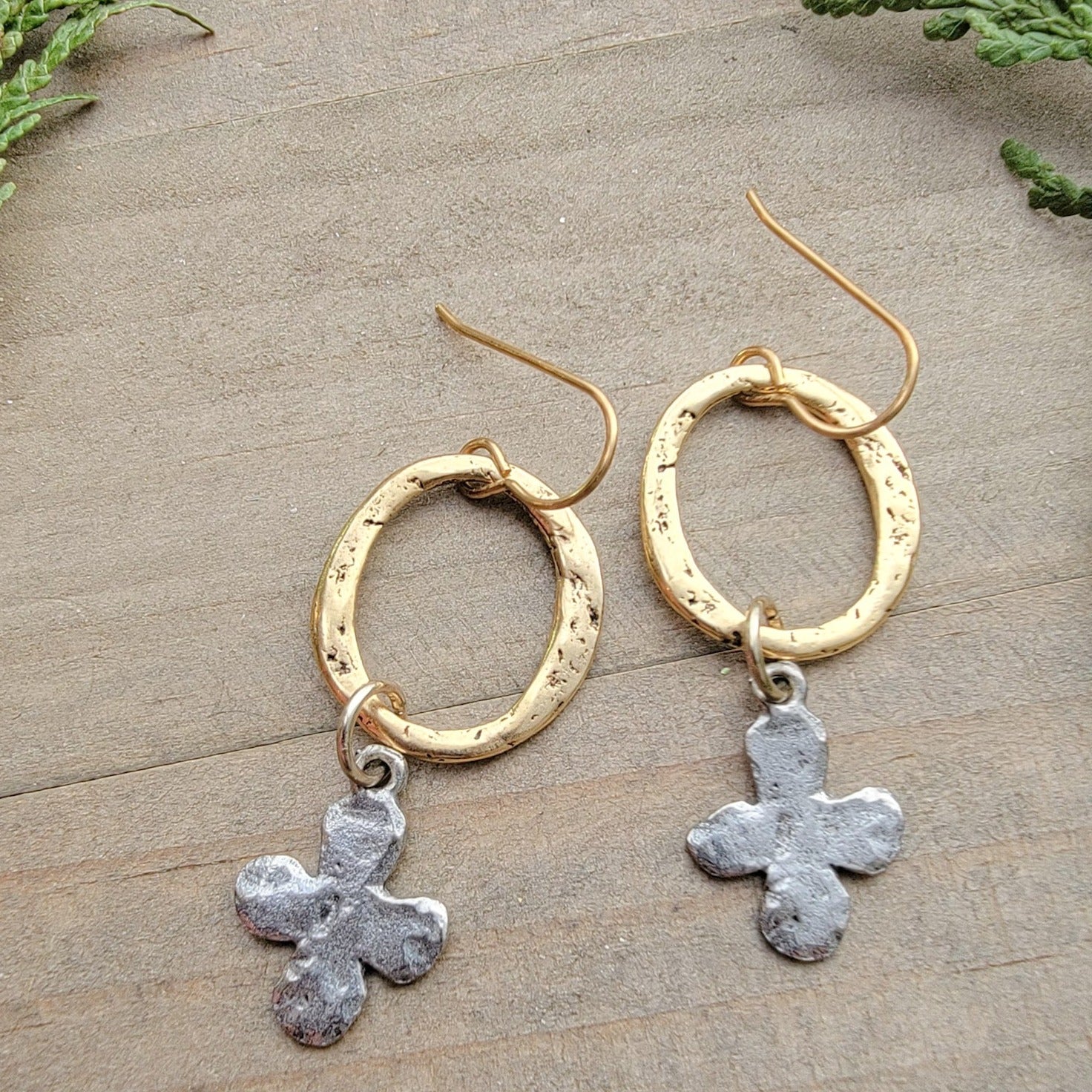 Mixed Metal Cross Earrings - Nicki Lynn Jewelry