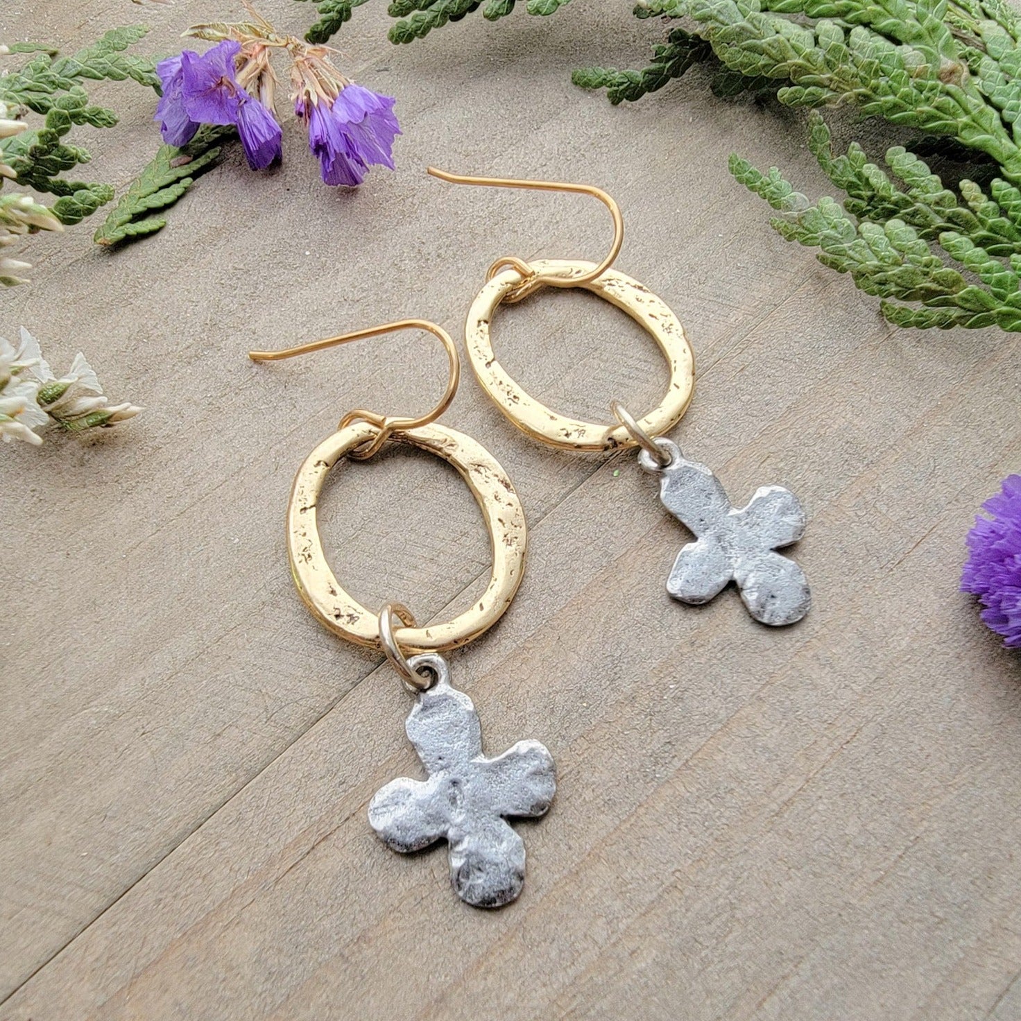 Mixed Metal Cross Earrings - Nicki Lynn Jewelry