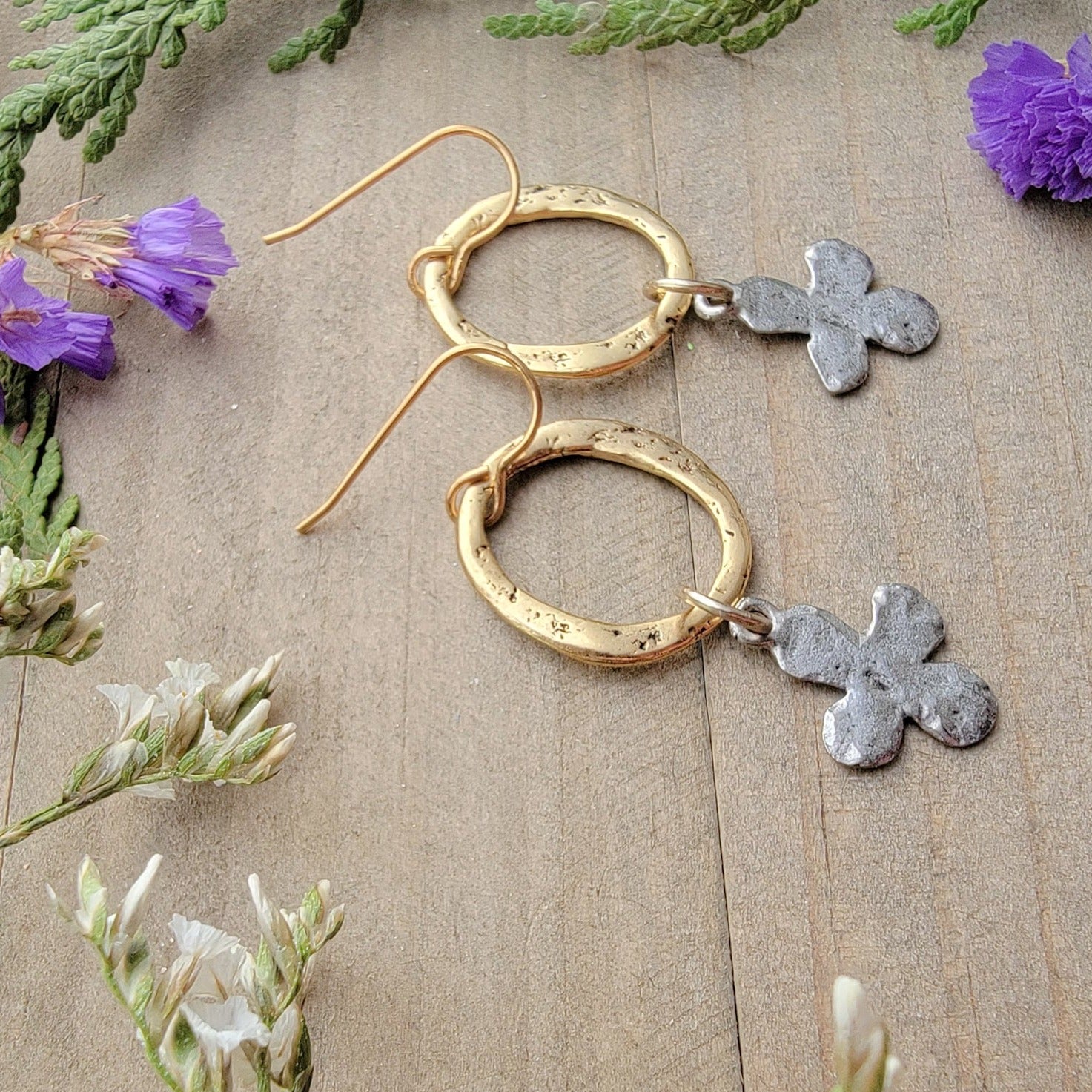 Mixed Metal Cross Earrings - Nicki Lynn Jewelry