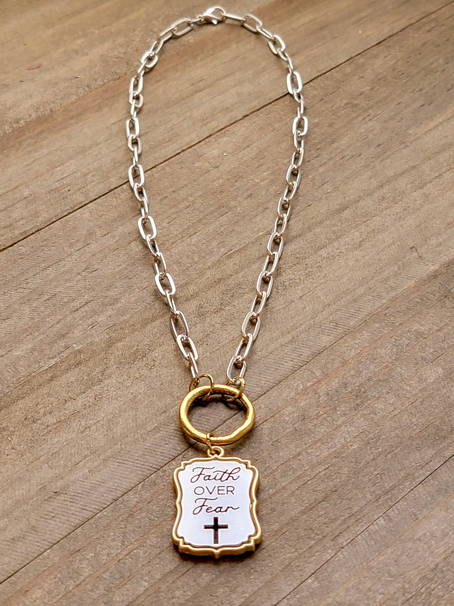 Faith Over Fear Mixed Metal Necklace - Nicki Lynn Jewelry