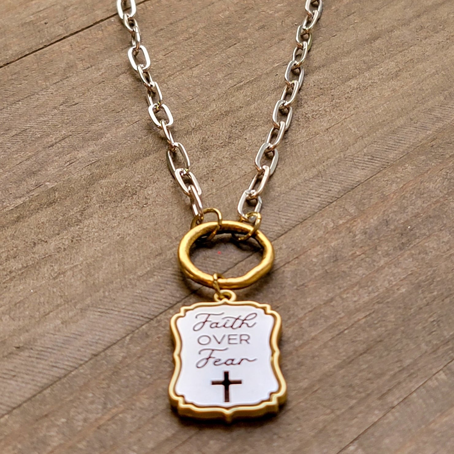 Faith Over Fear Mixed Metal Necklace - Nicki Lynn Jewelry