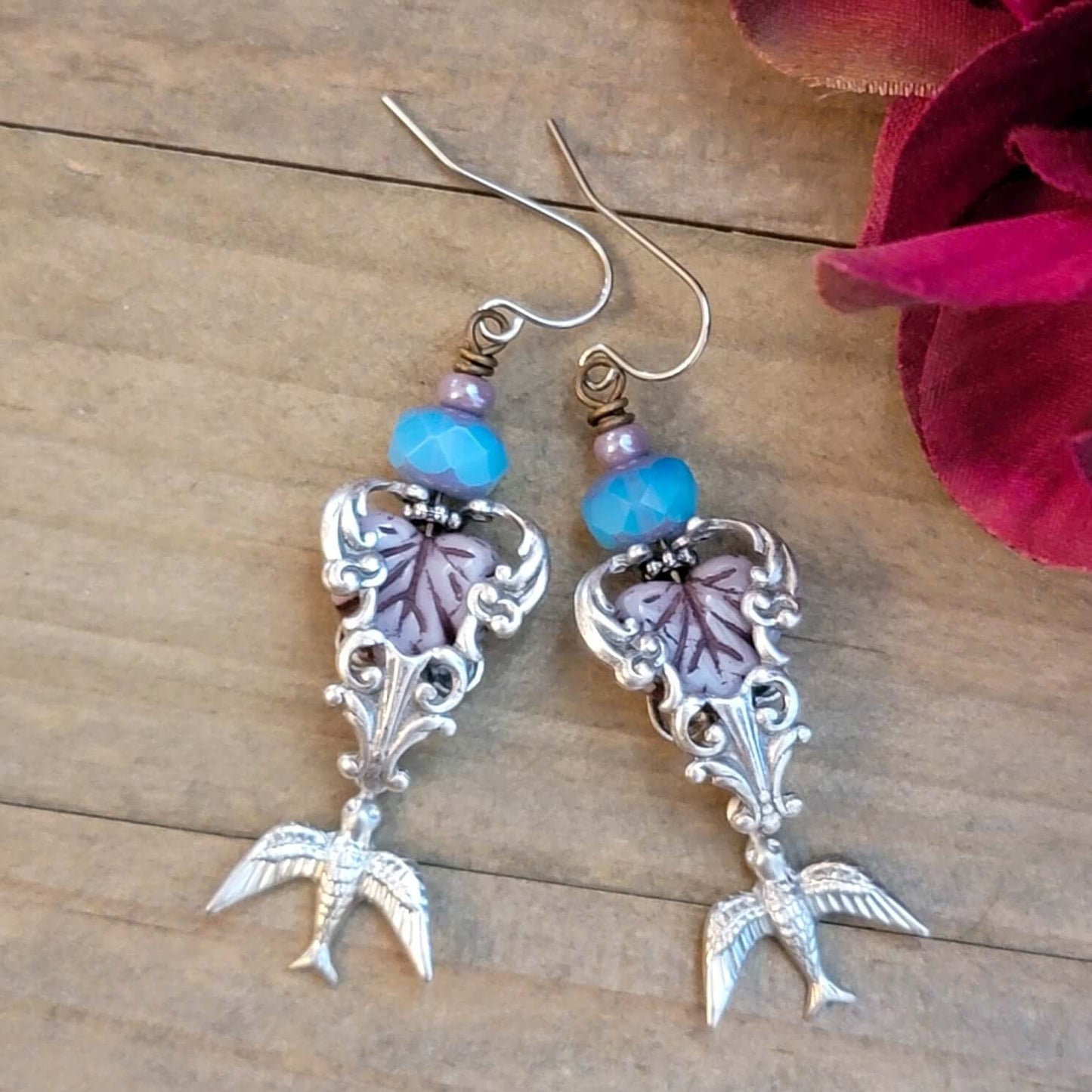 Bird and Leaf Vintage Style Silver Earrings - Nicki Lynn Jewelry