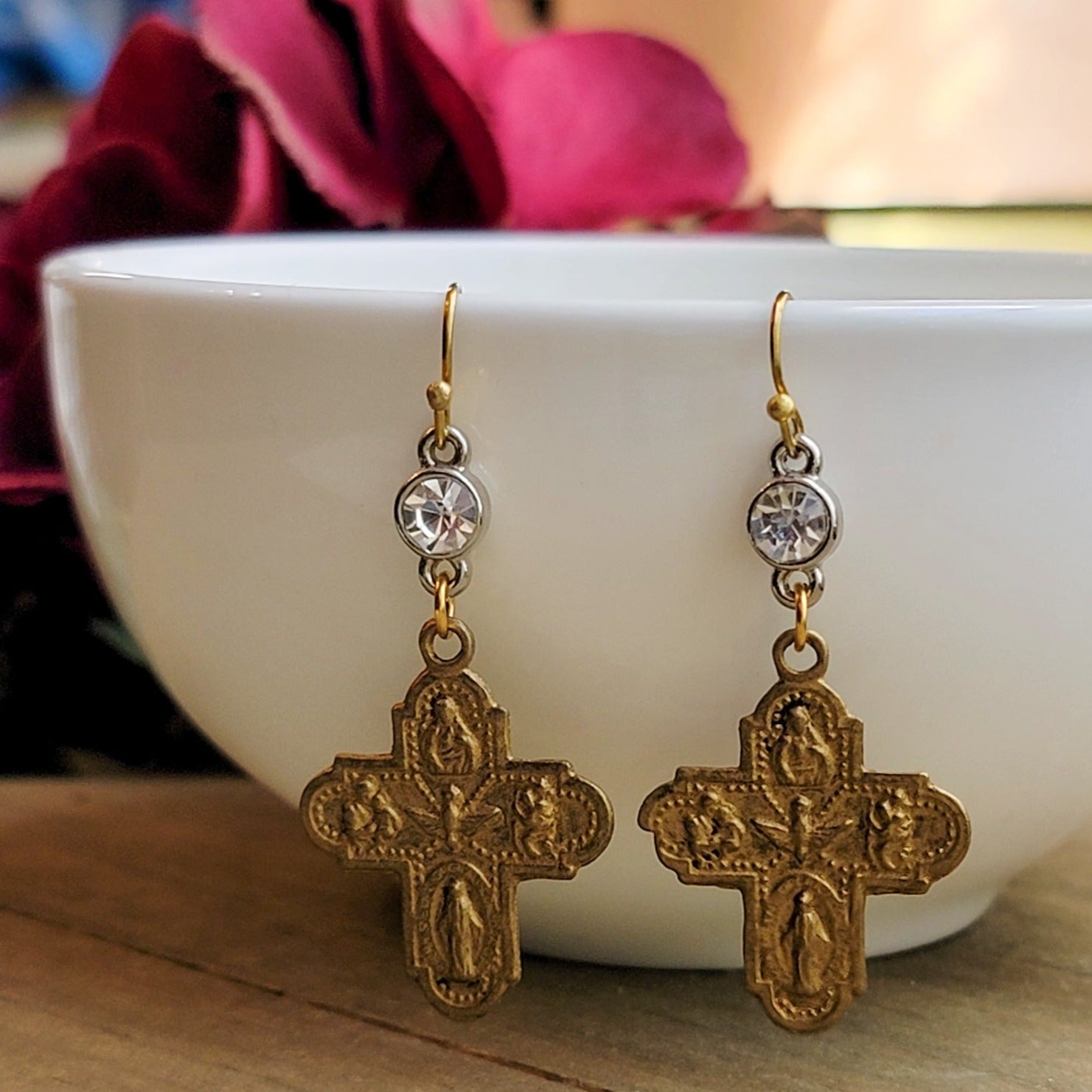 Gold Sacred Cross Earrings - Nicki Lynn Jewelry
