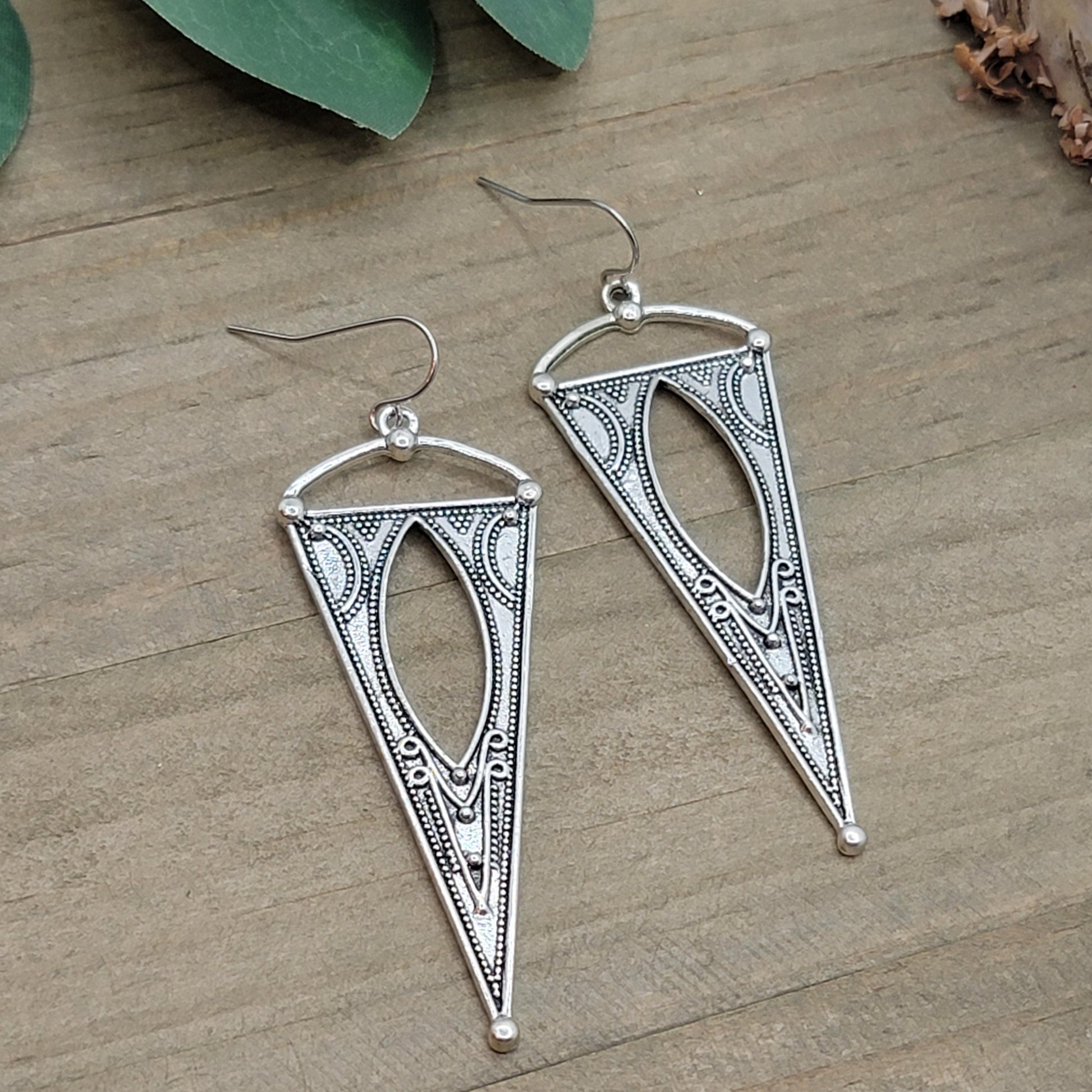 Long Geometric Boho Statement Earrings-Hypoallergenic- Large Triangle Earrings, Nicki Lynn Jewelry 