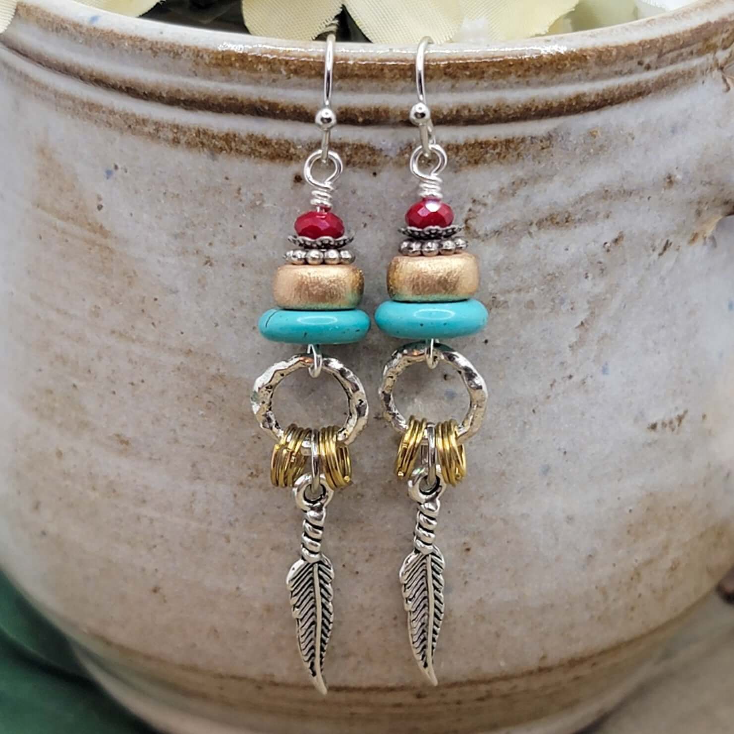Mixed Metal Feather Earrings - Nicki Lynn Jewelry