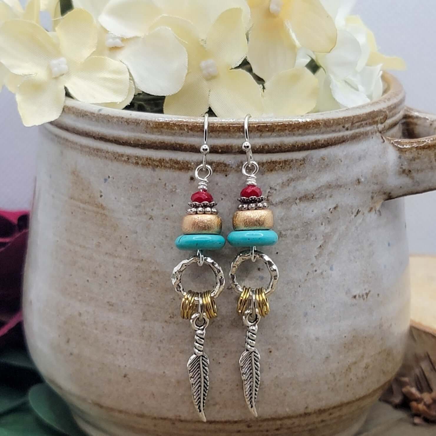 Mixed Metal Feather Earrings - Nicki Lynn Jewelry
