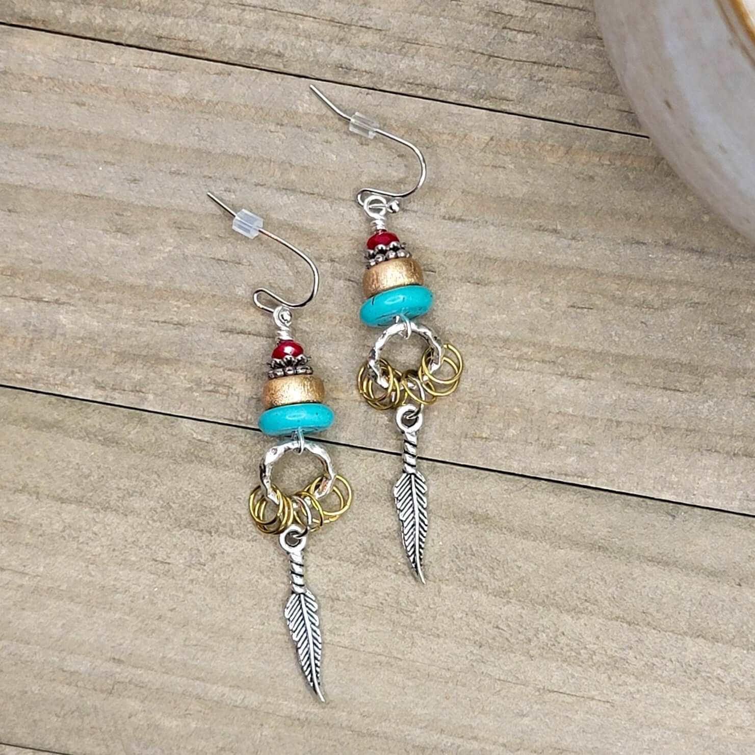 Mixed Metal Feather Earrings - Nicki Lynn Jewelry
