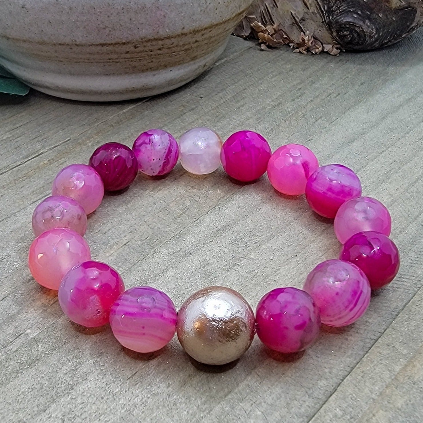 Chunky Pink Agate Bracelet - Nicki Lynn Jewelry