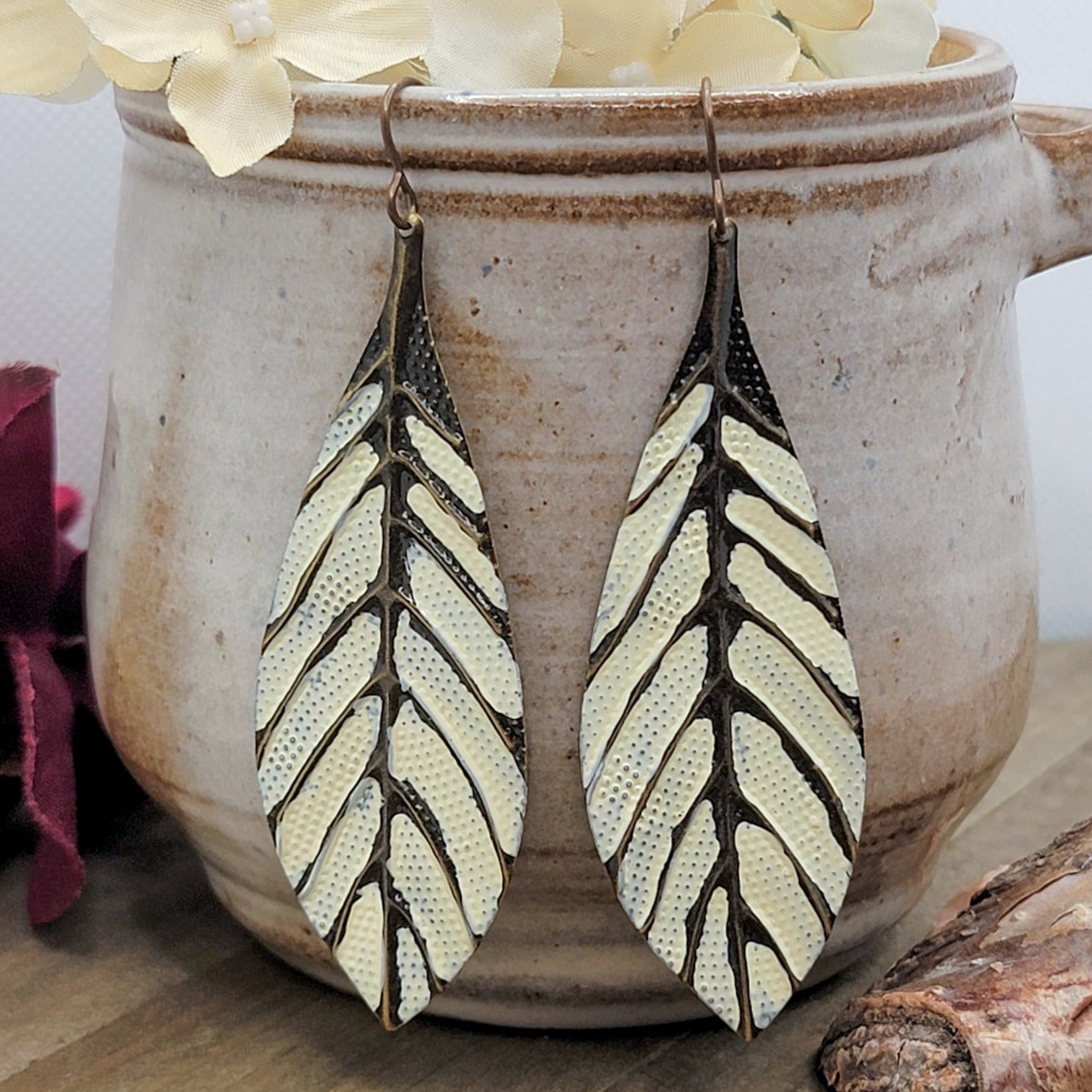 Large Lightweight Rustic Leaf Earrings - Nicki Lynn Jewelry