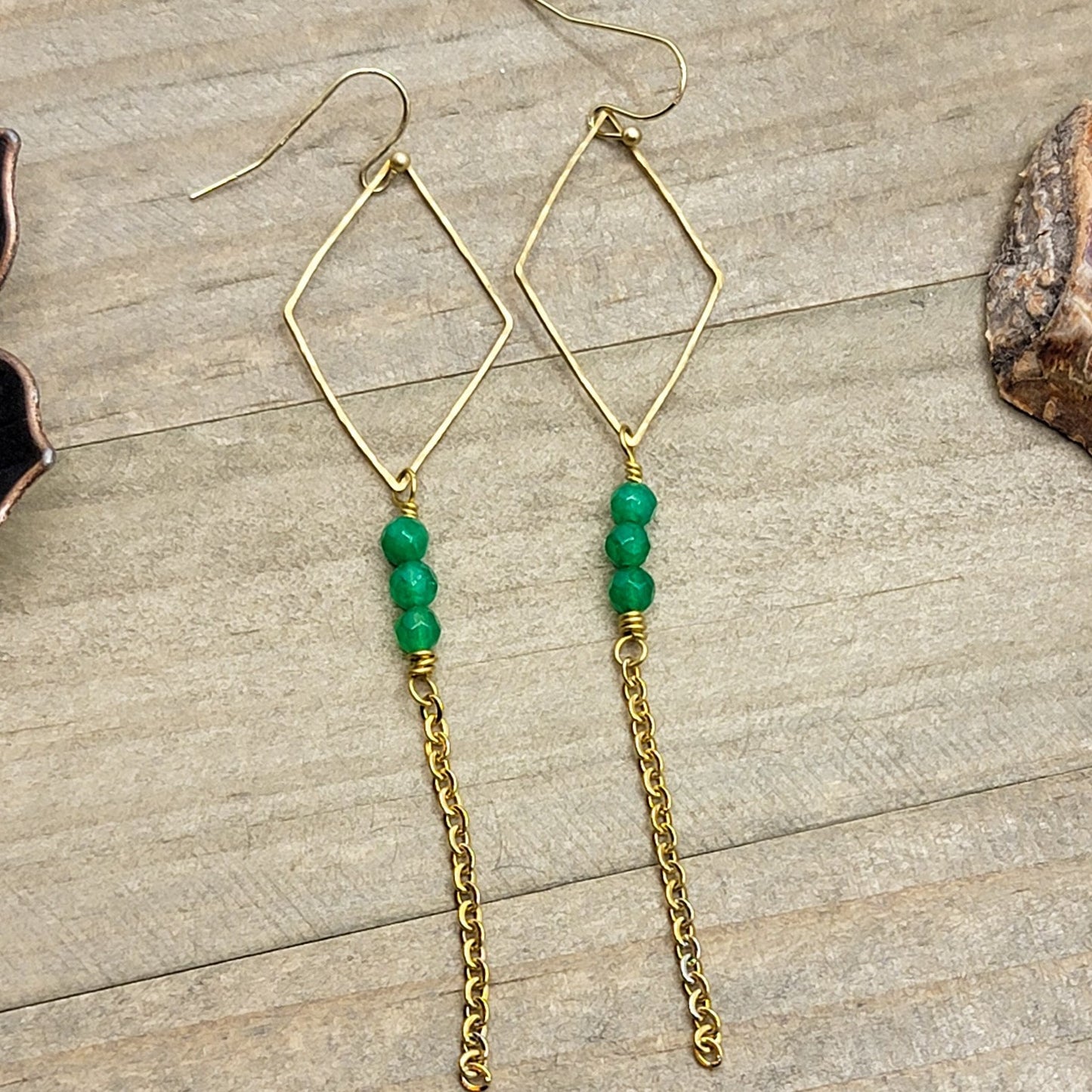 Lightweight Jade and Gold Chain Earrings - Nicki Lynn Jewelry