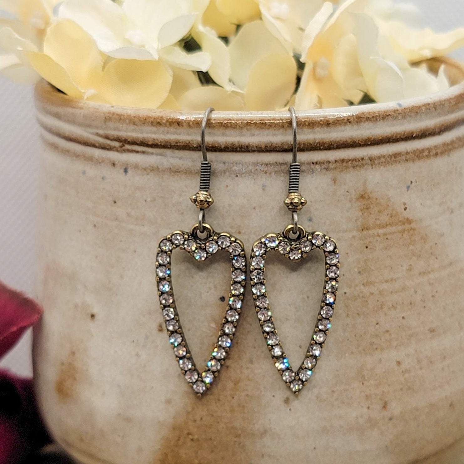 Rhinestone Glam Open Heart Earrings - Nicki Lynn Jewelry