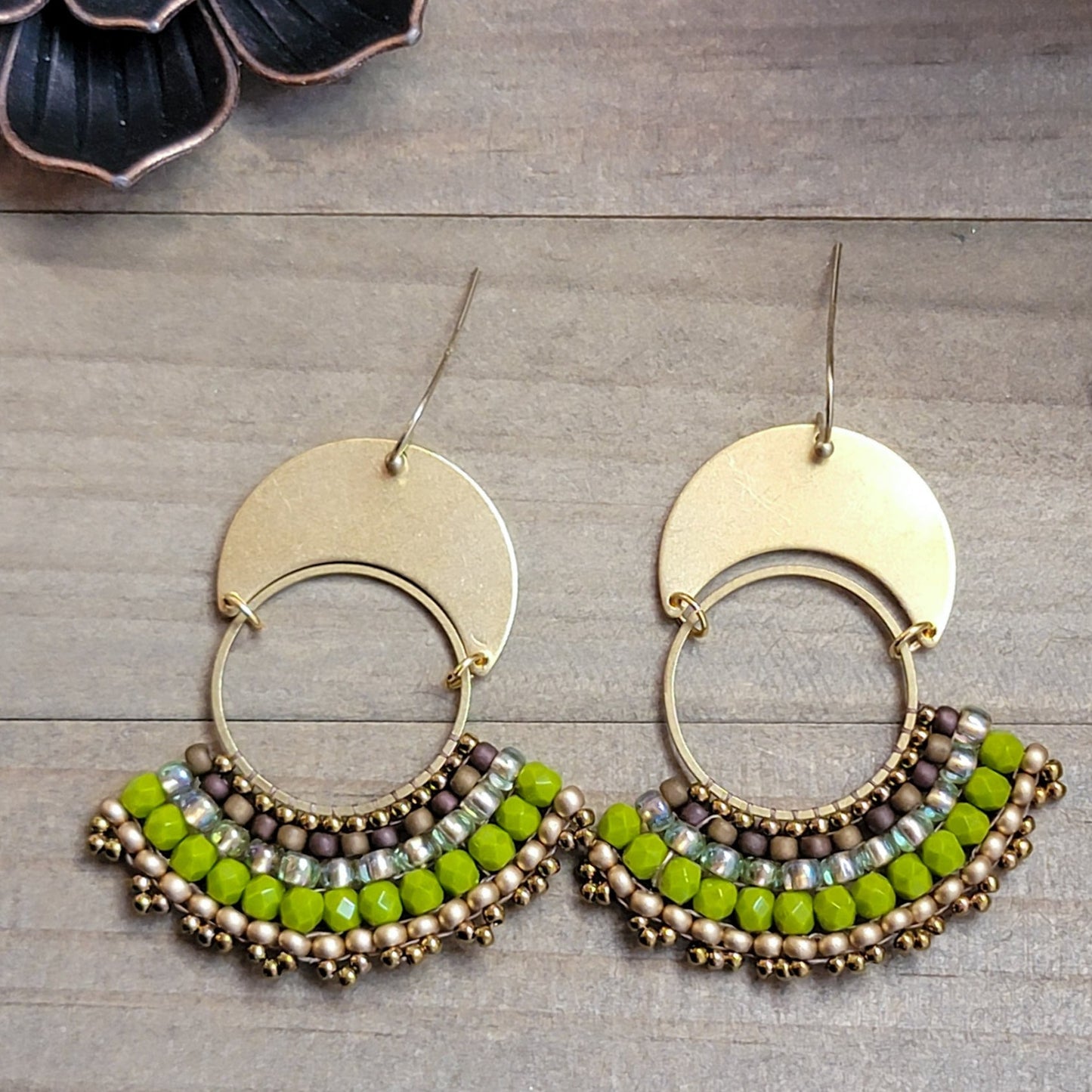 Brass Beaded Fan Earrings - Nicki Lynn Jewelry