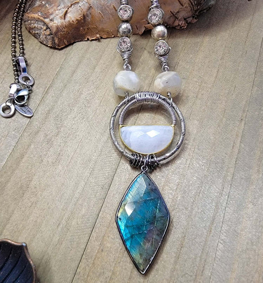 Moonstone and Labradorite Grunge Necklace - Nicki Lynn Jewelry