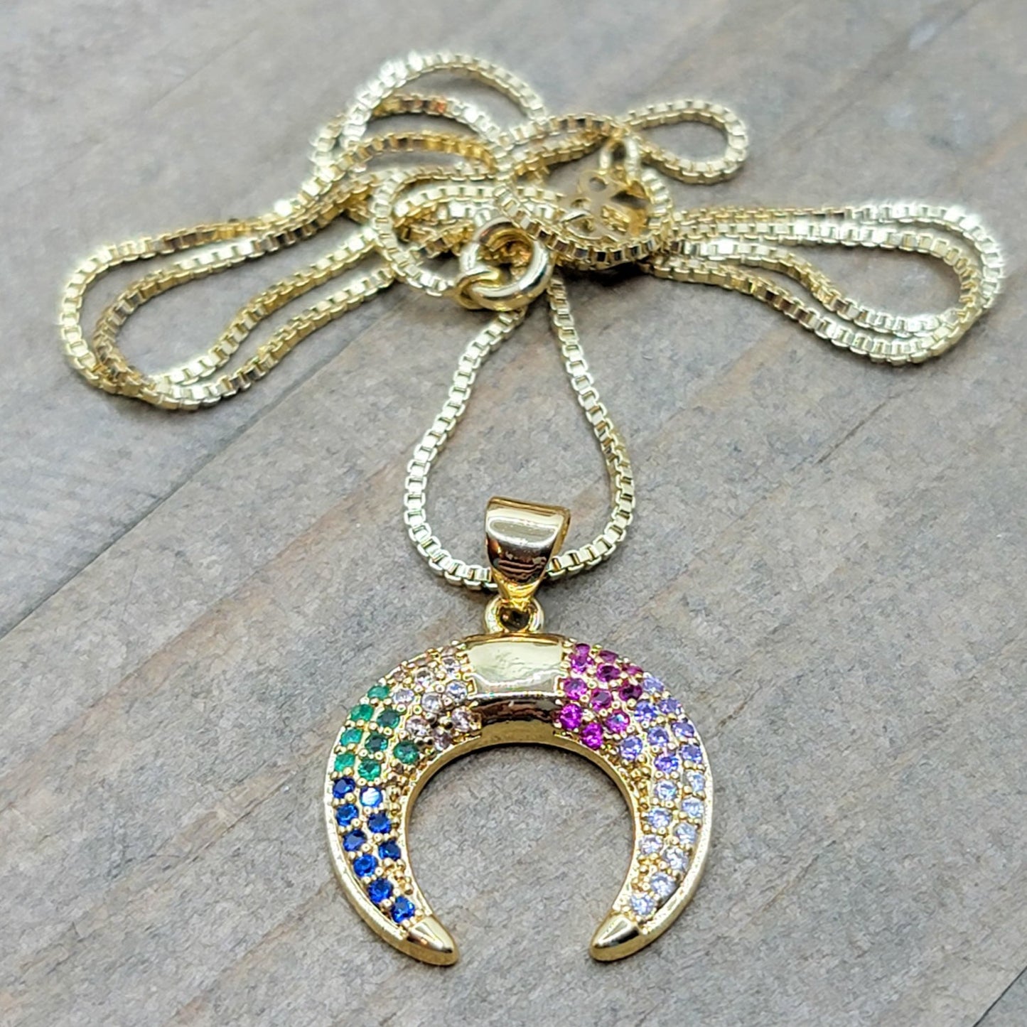 Dainty Gold Crescent Horn CZ Necklace - Nicki Lynn Jewelry