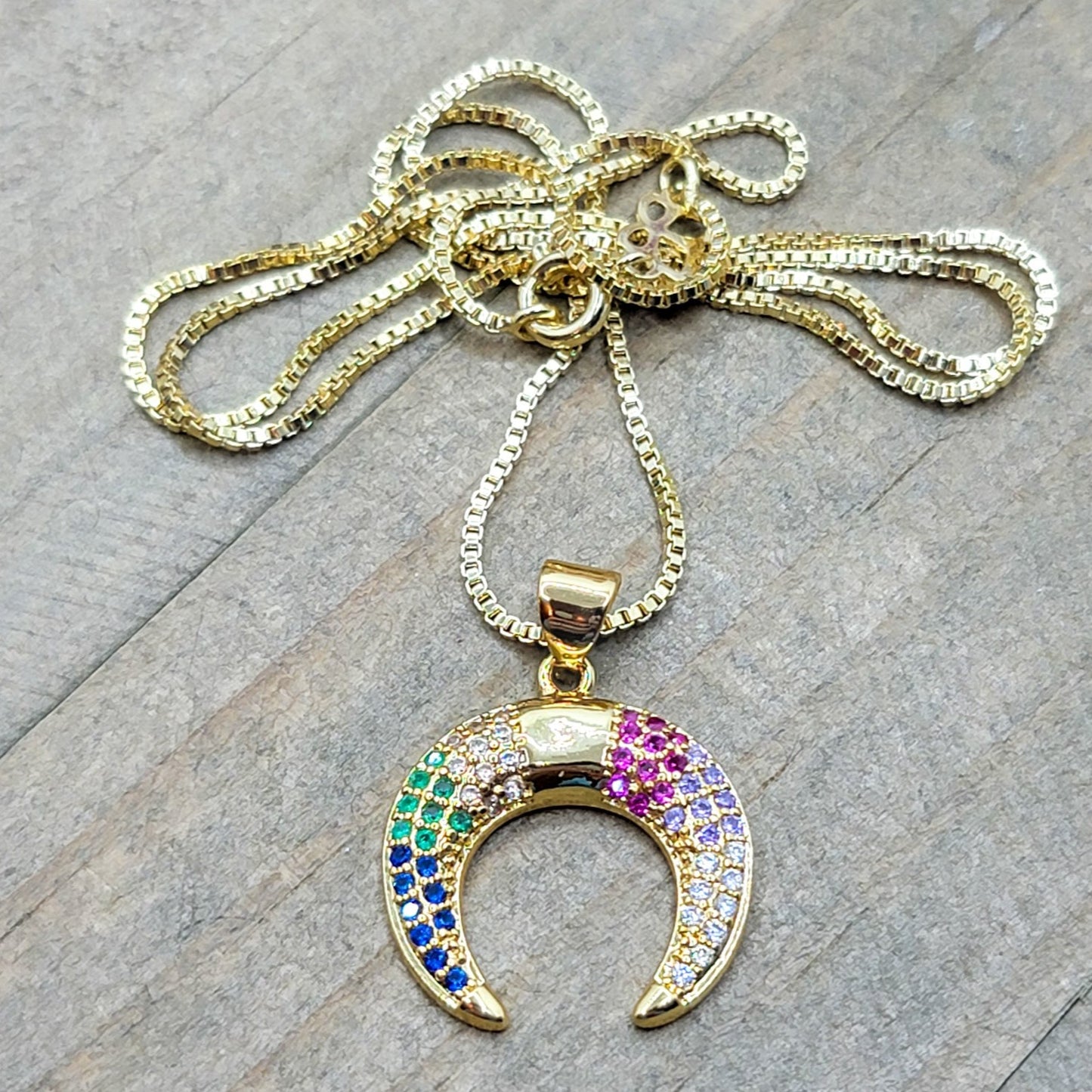 Dainty Gold Crescent Horn CZ Necklace - Nicki Lynn Jewelry