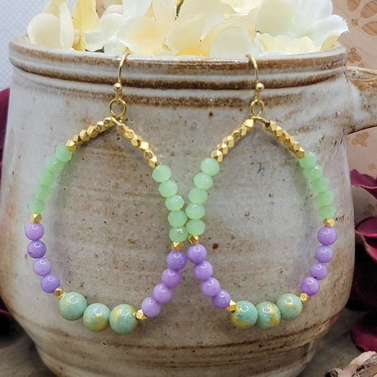 Mint Lavender and Gold Hoop Earrings - Nicki Lynn Jewelry