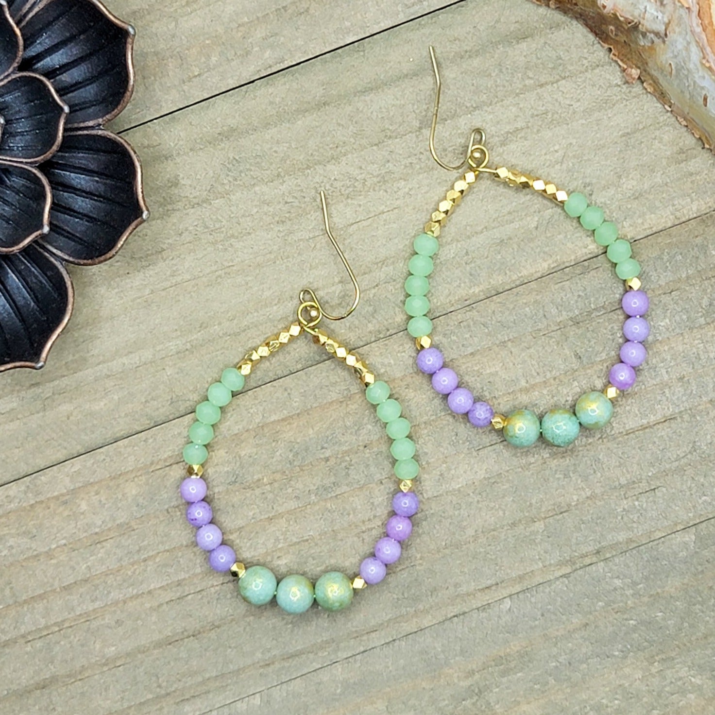 Mint Lavender and Gold Hoop Earrings - Nicki Lynn Jewelry