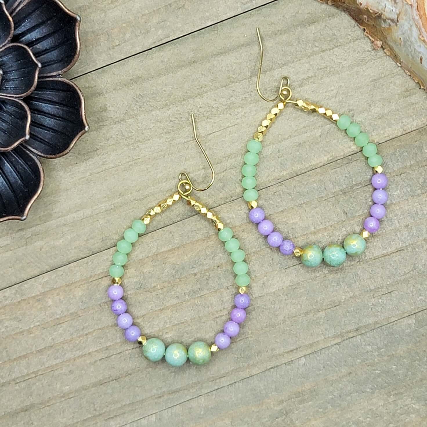 Mint Lavender and Gold Hoop Earrings - Nicki Lynn Jewelry
