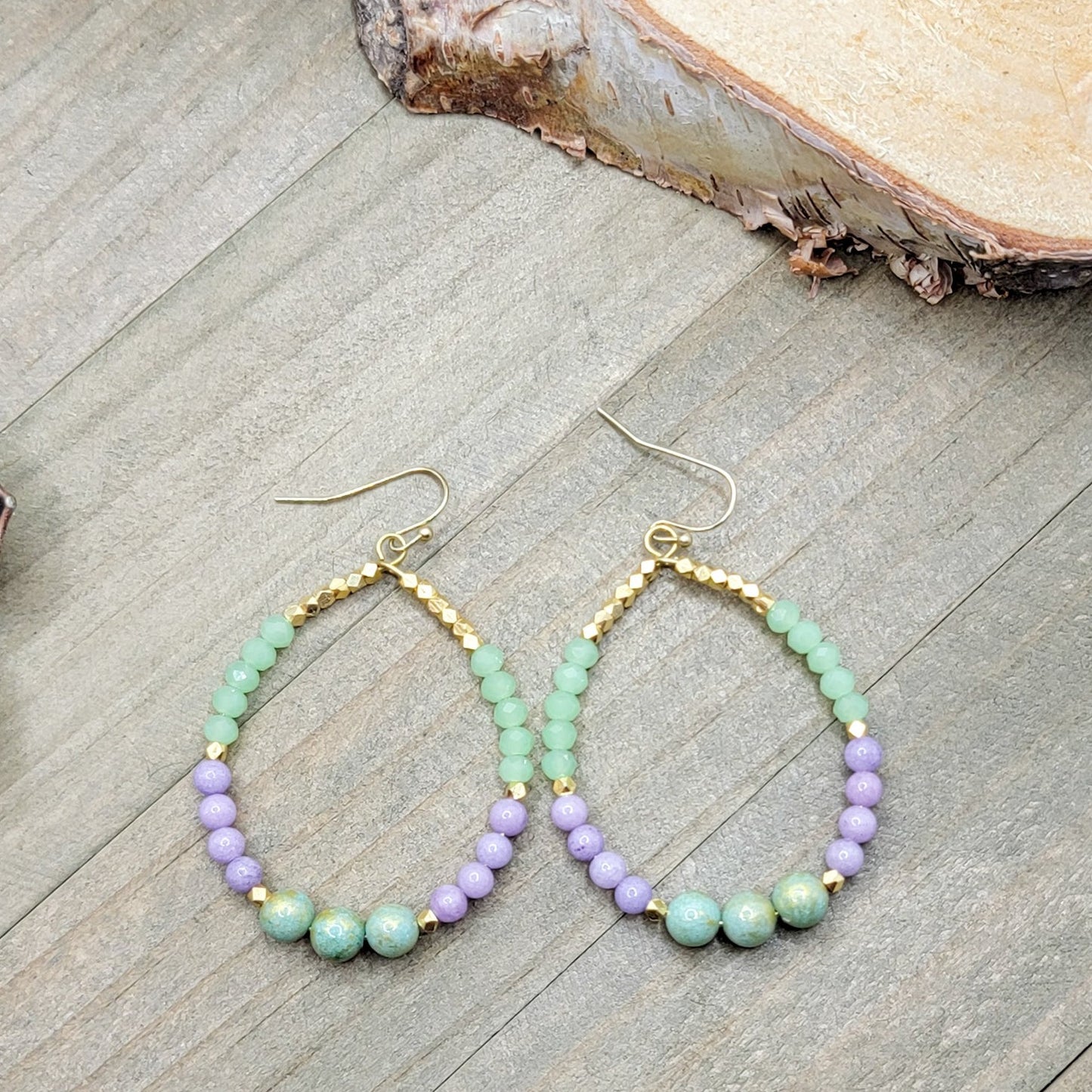 Mint Lavender and Gold Hoop Earrings - Nicki Lynn Jewelry