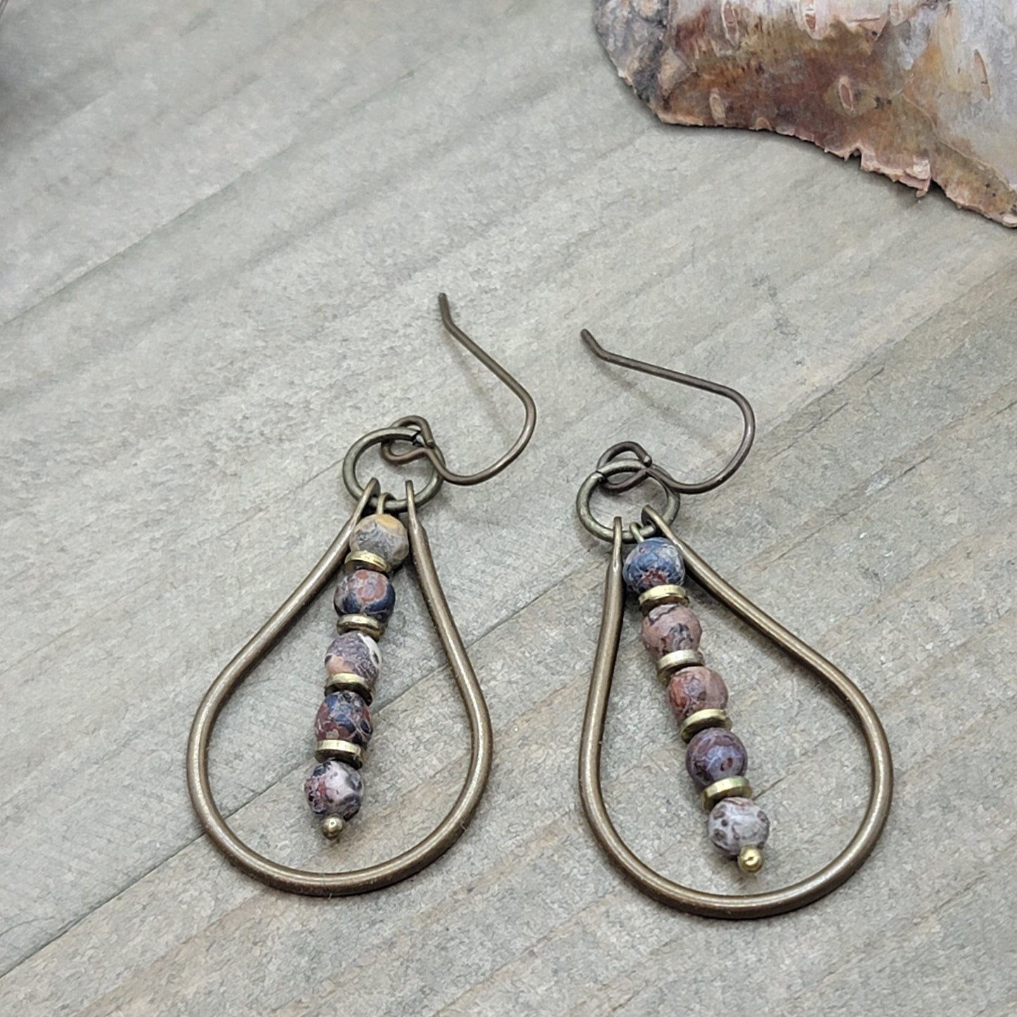 Earthy Jasper and Brass Teardrop Earrings - Nicki Lynn Jewelry