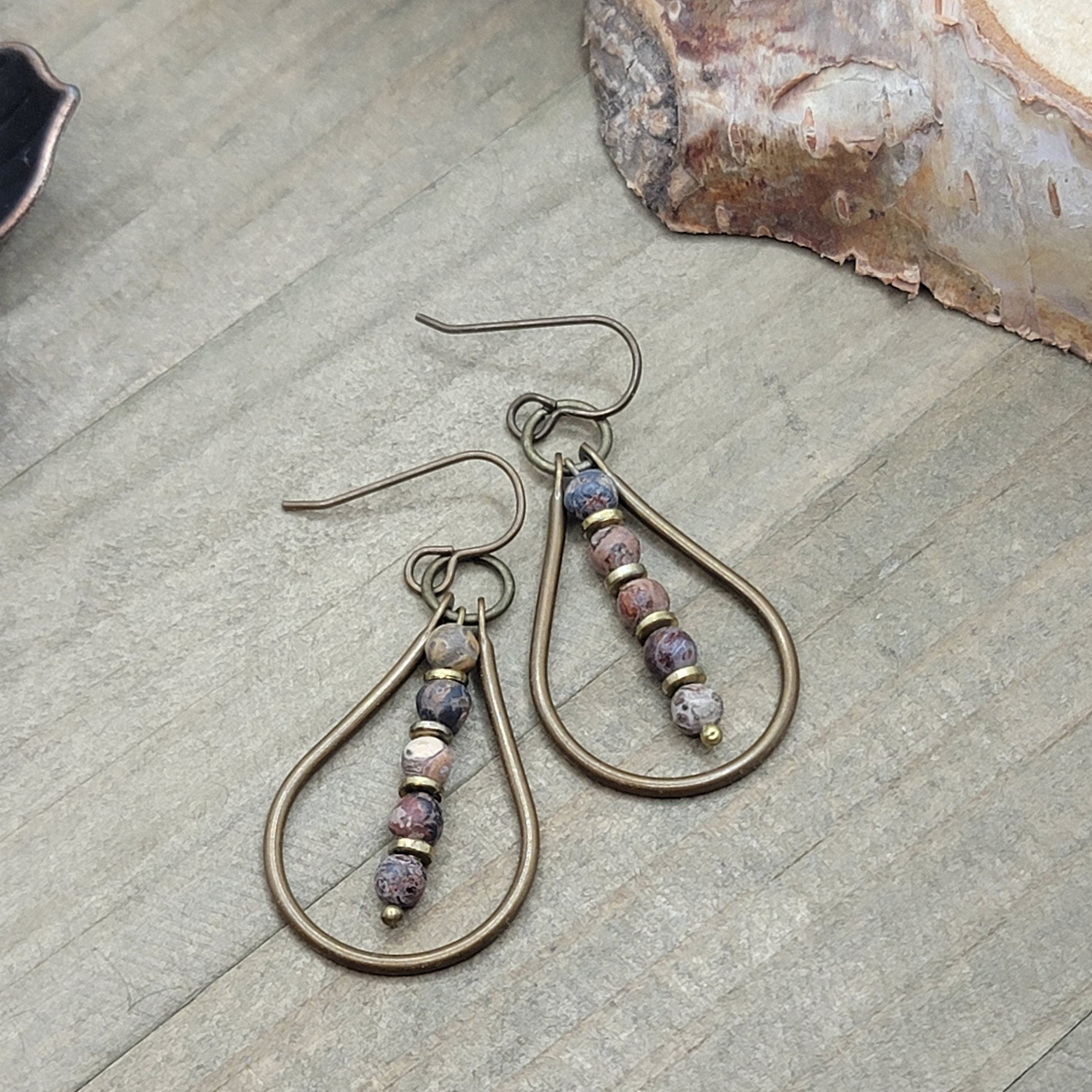 Earthy Jasper and Brass Teardrop Earrings - Nicki Lynn Jewelry