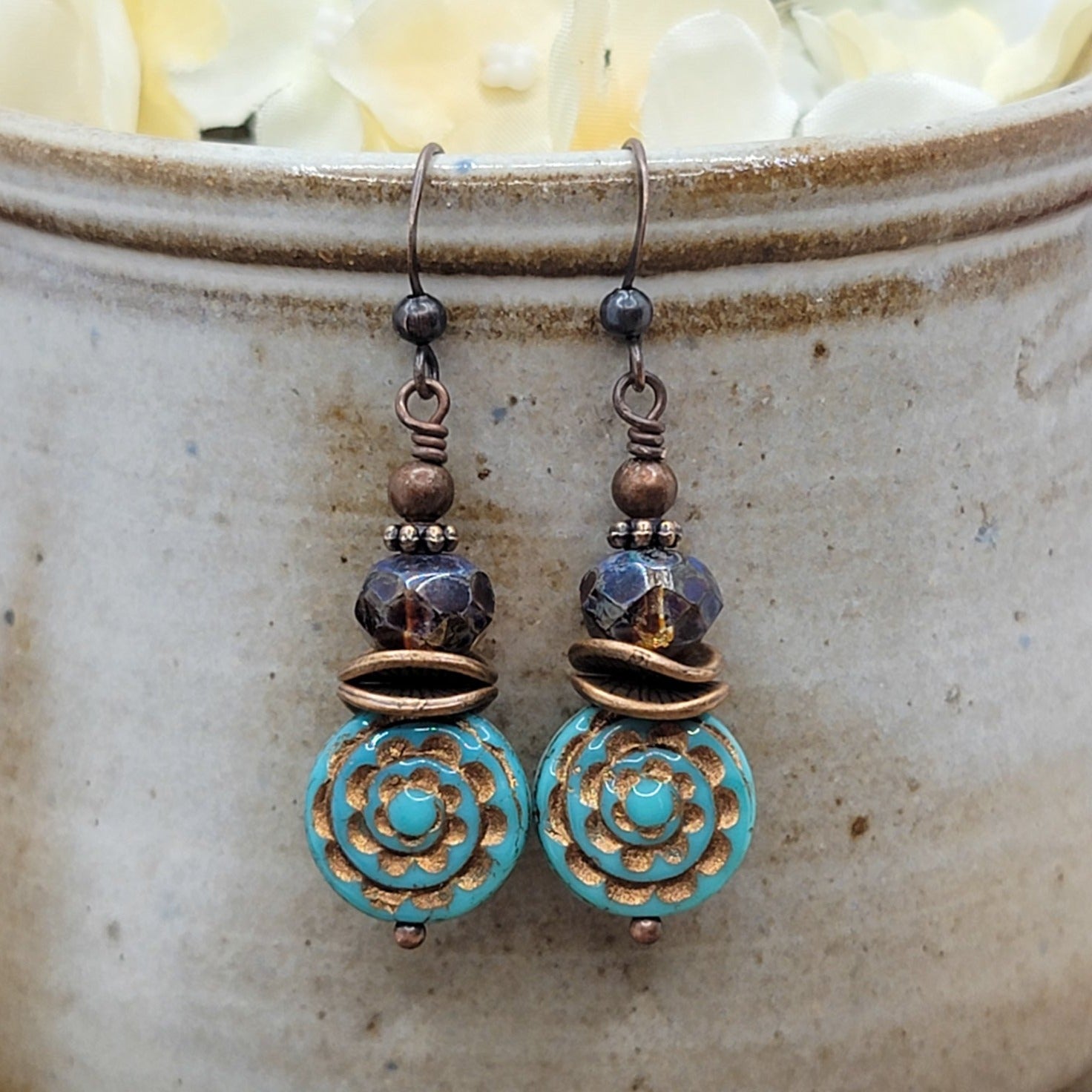 Rustic Turquoise and Copper Drop Earrings - Nicki Lynn Jewelry