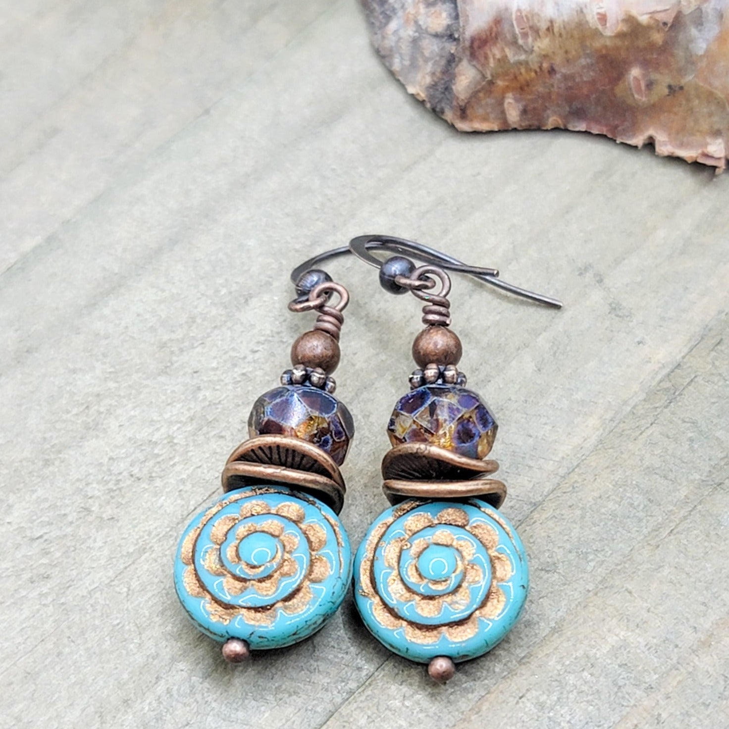 Rustic Turquoise and Copper Drop Earrings - Nicki Lynn Jewelry