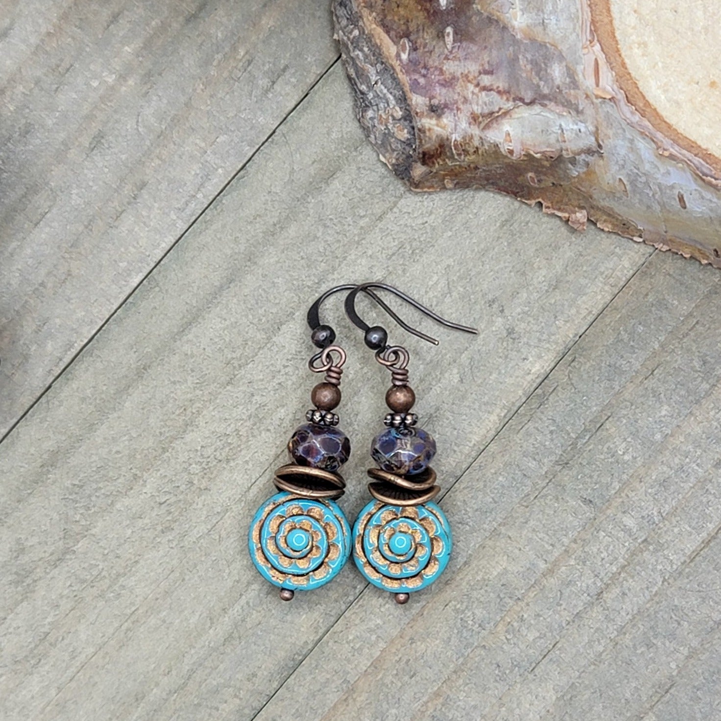 Rustic Turquoise and Copper Drop Earrings - Nicki Lynn Jewelry