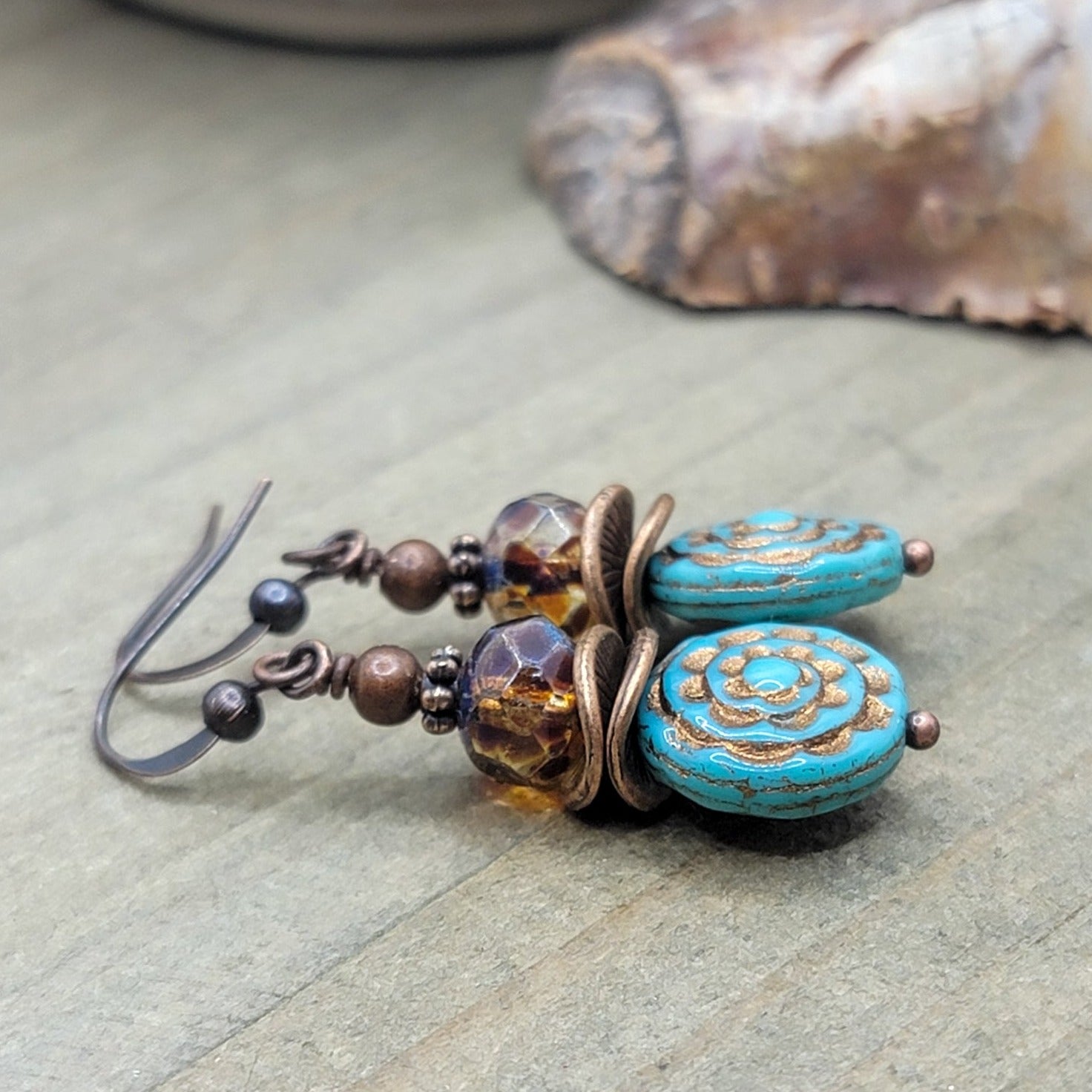 Rustic Turquoise and Copper Drop Earrings - Nicki Lynn Jewelry