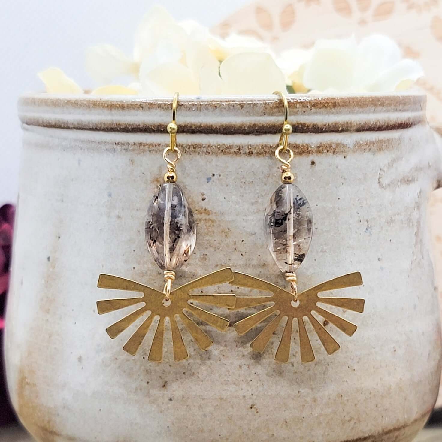 Brass Rutilated Quartz Earrings - Nicki Lynn Jewelry