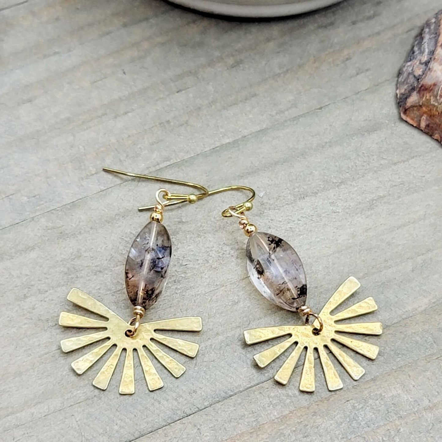 Brass Rutilated Quartz Earrings - Nicki Lynn Jewelry