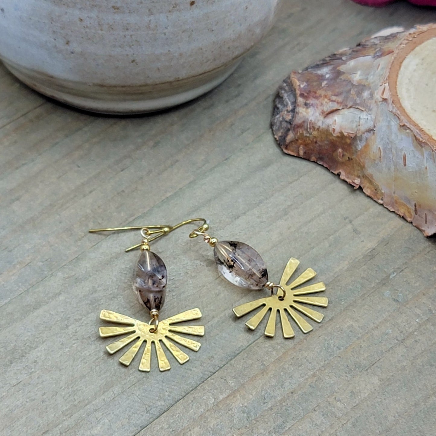 Brass Rutilated Quartz Earrings - Nicki Lynn Jewelry