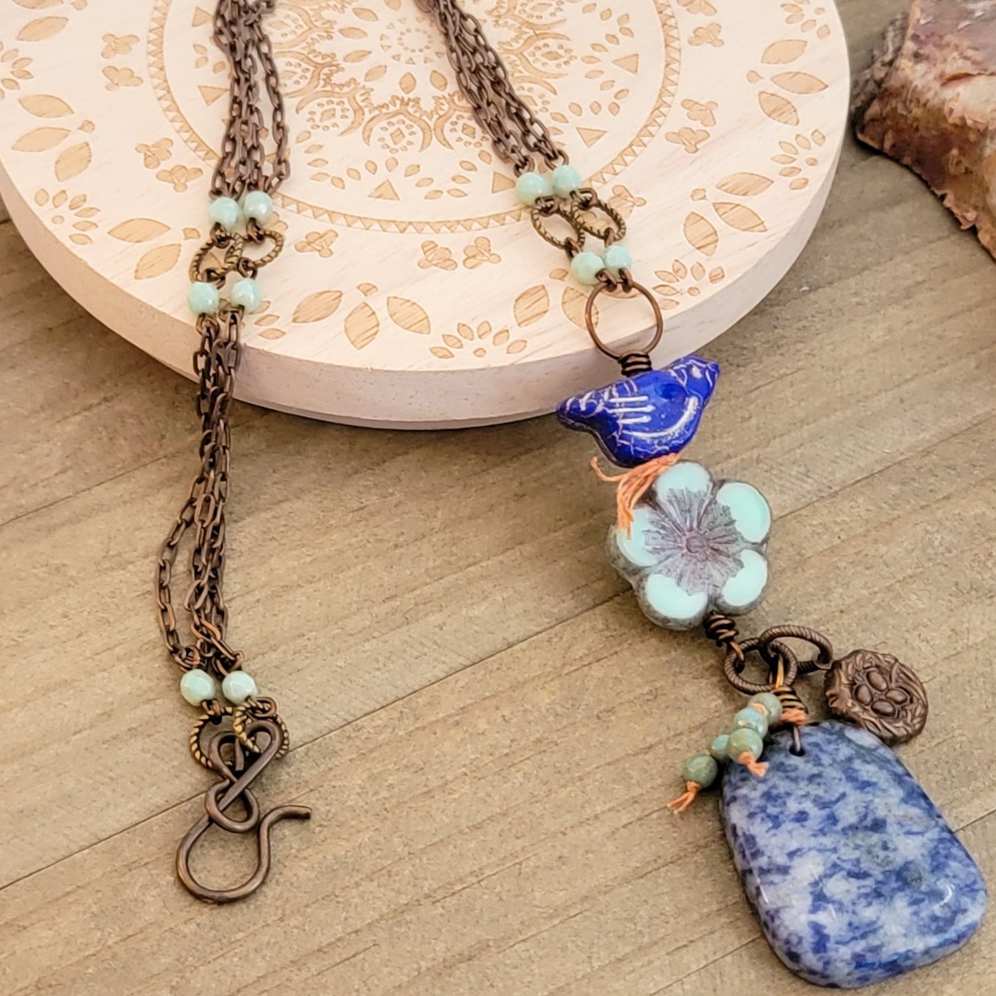 Blue Gemstone and Czech Bird Beaded Necklace - Nicki Lynn Jewelry